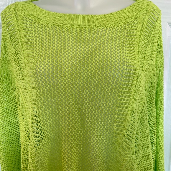 DAVI & DANI 3/4 SLEEVES CREW NECK OPEN WEAVE KNIT SWEATER NEON GREEN SIZE 2XL - Picture 1 of 11